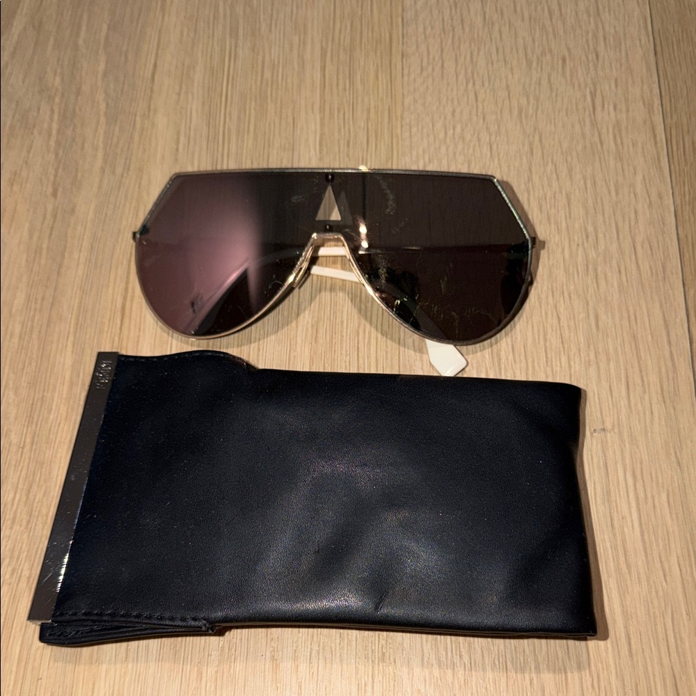 Fendi Gold Rim Shield Sunglasses with Gradient Brown Lenses